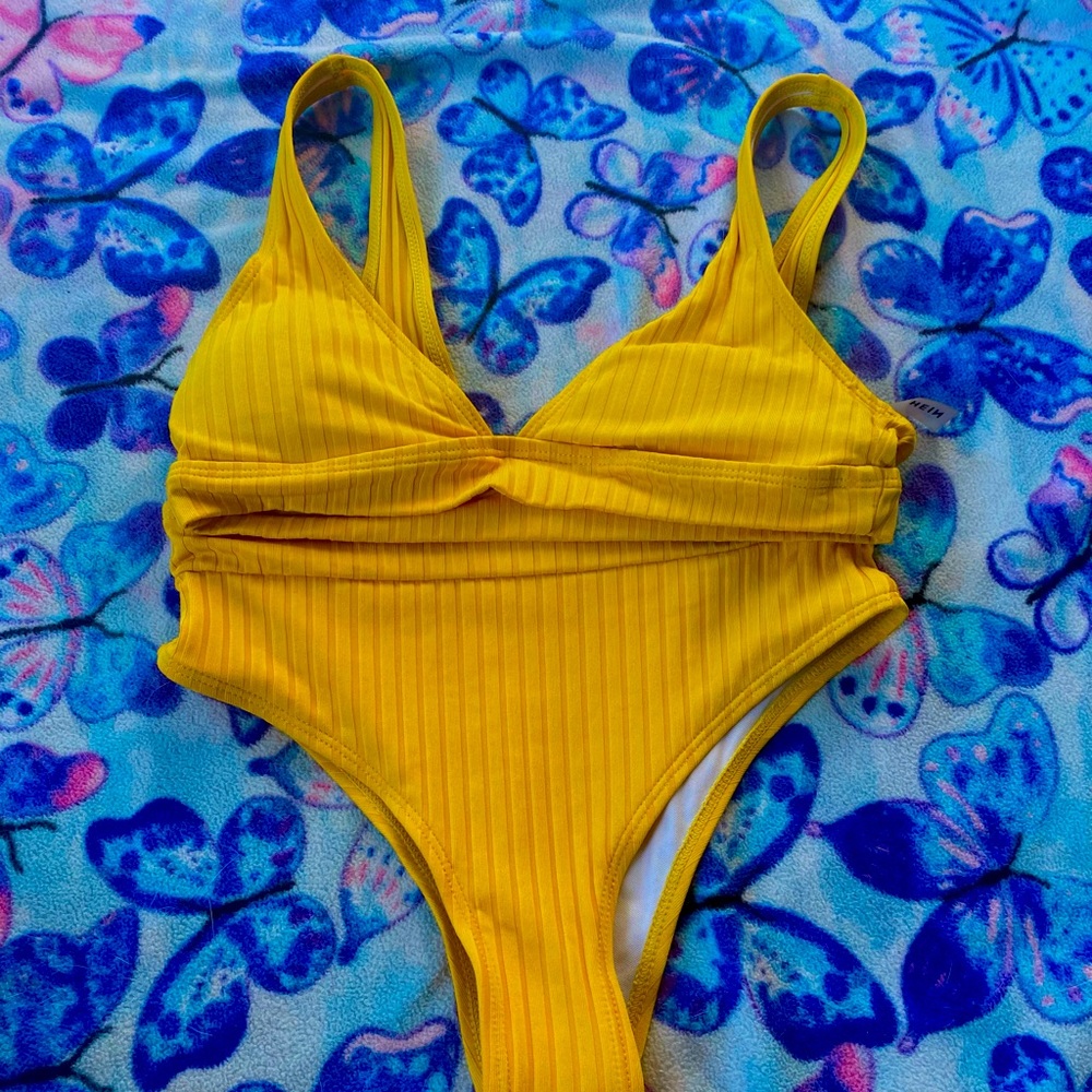 yellow two piece swim suit for women, from shein